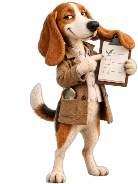 BeagleCheck mascot with a checked list